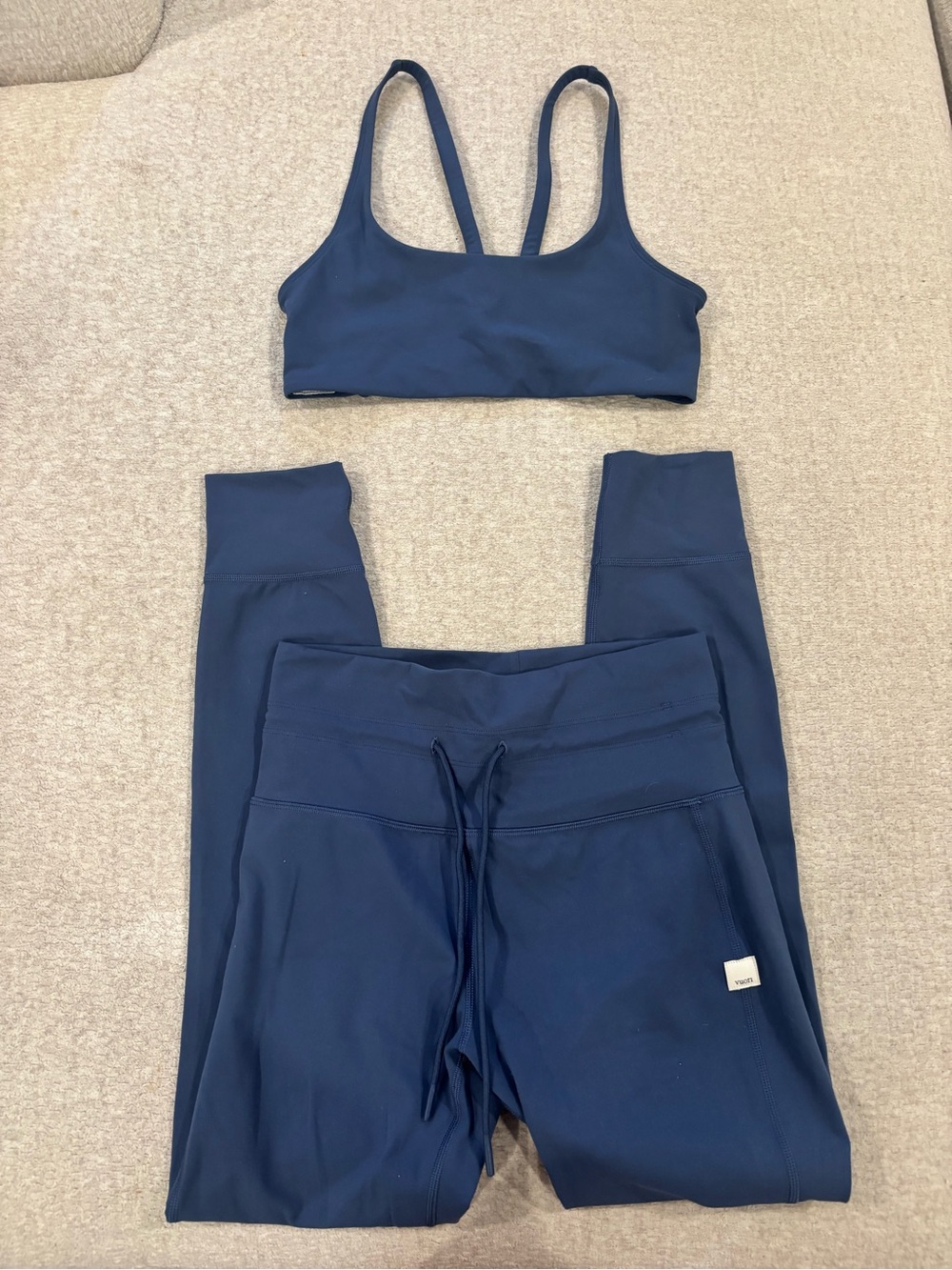 Vuori Navy Blue Leggings and Sports Bra Set